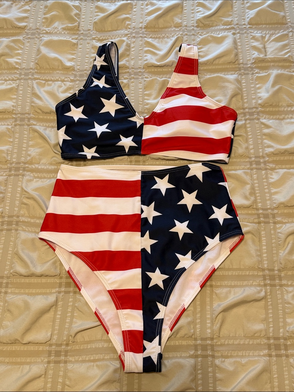 PINK LILY Patriotic Stars & Stripes Flag Bikini Swim